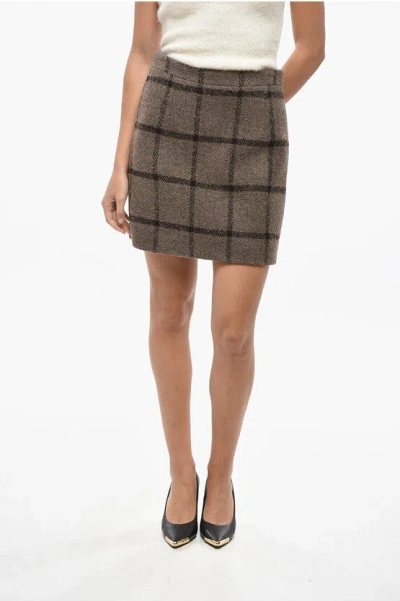 Patou Windowpane Patterned Wool Blend Miniskirt In Brown