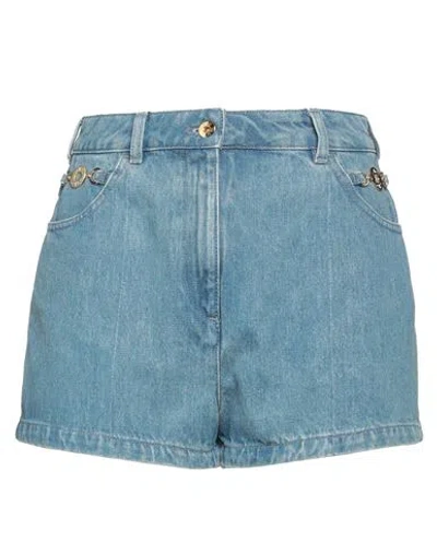 PATOU PATOU WOMAN DENIM SHORTS BLUE SIZE 8 COTTON, POLYESTER, ZAMAK