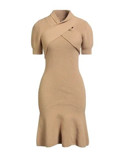 Patou Woman Midi Dress Sand Size Xs Merino Wool, Cashmere In Animal Print