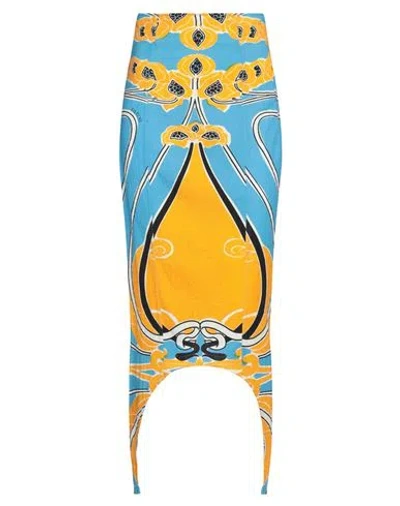 PATOU PATOU WOMAN MIDI SKIRT AZURE SIZE 6 VISCOSE, COTTON, ELASTANE