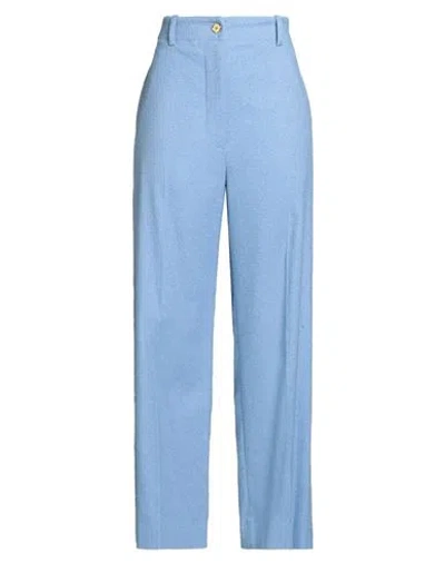 Patou Woman Pants Azure Size 8 Cotton, Viscose, Linen, Polyamide, Textile Fibers