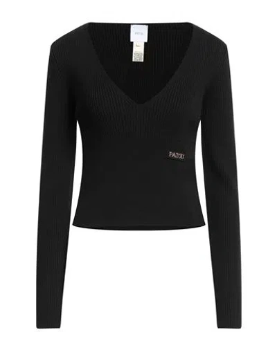Patou Women's V-neck Knit Patch Logo In Black