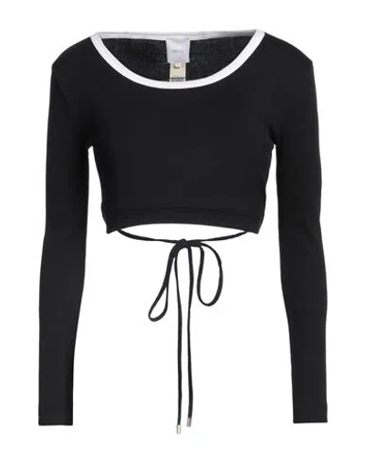 Patou Ribbed Jersey Long Sleeve Crop Top In Black