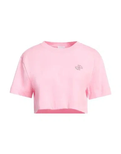 PATOU PATOU WOMAN T-SHIRT PINK SIZE L COTTON, GLASS