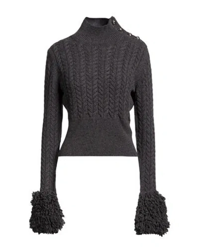 Patou Woman Turtleneck Gunmetal Size L Merino Wool, Cashmere In Black