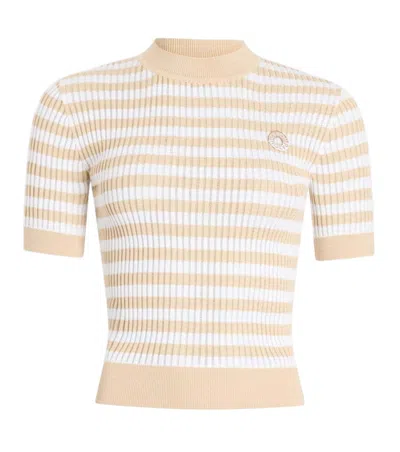 Patou Beige Stripes Mock Collar T-shirt