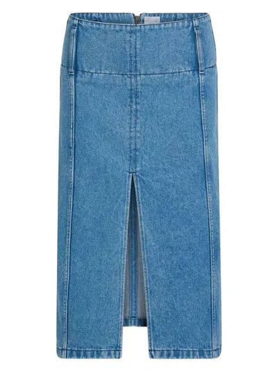PATOU WOMEN'S COTTON DENIM BELTED MIDI SKIRT