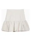 Patou White Cotton Flounced Mini Skirt In White