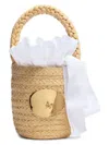 Patou Braided Handle Bucket Bags Ribbon Detail In White