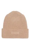 Patou Black Virgin Wool Knitted Ribbed Beanie Hat In Brown