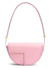 Patou Curved Shape Leather Bag With Adjustable Strap In Pink & Purple