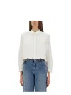 Patou Cropped Scalloped Shirt In Organic Cotton Poplin