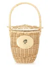Patou Logo Plaque Wicker Bucket Bag In Beige