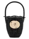 Patou Logo Plaque Wicker Bucket Bag In Black