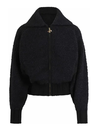 Patou Wool And Alpaca Blend Boucle Bomber Jacket In Black