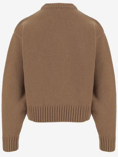 Patou Wool And Cashmere Sweater With Logo In Brown