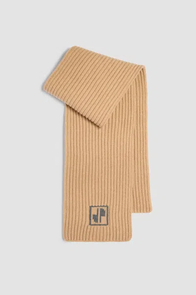 Patou Wool And Cashmere Rib Knit Scarf In Brown