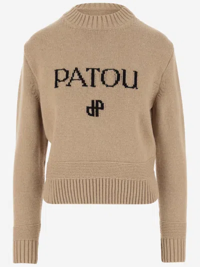 Patou Wool And Cashmere Sweater With Logo In Beige