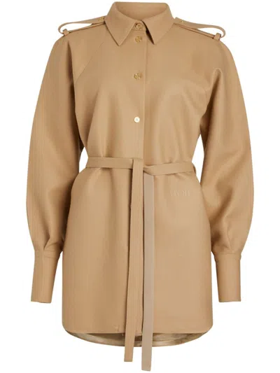 Patou Wool-blend Mini Shirt Dress In Neutrals