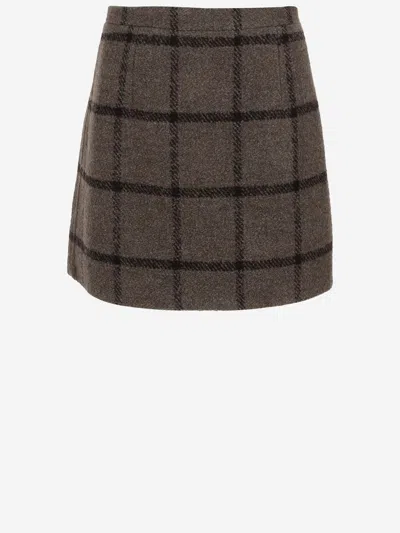 Patou Wool Blend Skirt With Check Pattern In Grey