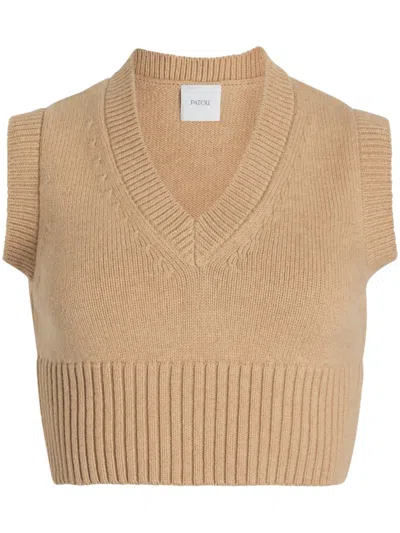 Patou V-neck Wool-blend Vest In Neutrals