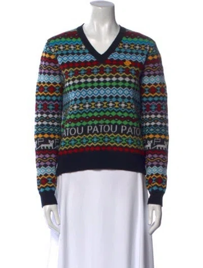 Pre-owned Patou Wool Printed Sweater In Blue