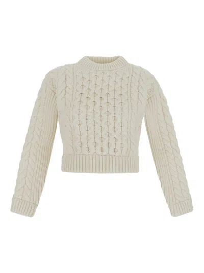 Patou Cropped Cable-knit Wool And Cashmere-blend Sweater In White