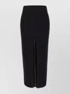Patou Wool Skirt With Front Slit And Ribbed Texture In Black