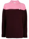 Patou Maroon Wool Two-tone Knitted Jumper In Vino