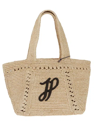Patou Woven Raffia Shopper Bag With Detailing