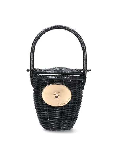 Patou Woven Straw Bucket Bag – Black