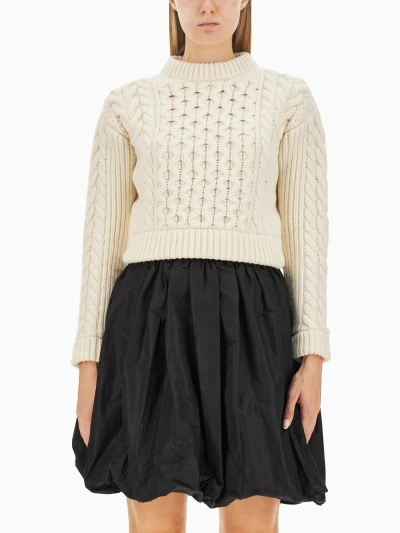 Patou Cropped Cable-knit Wool Sweater In White