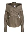 Patou Recycled Nylon Crossover Blouse In Brown