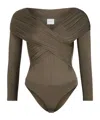 Patou Wrap Bodysuit In Earth Brown