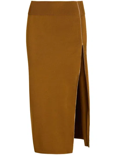 Patou Zip-decorative Midi Skirt In Brown