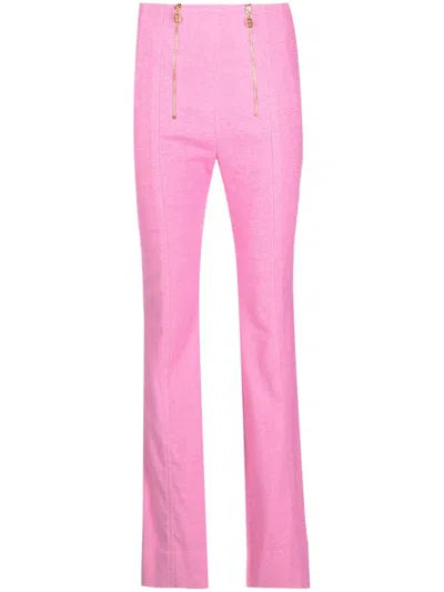 Patou Zip-detail Tweed Flared Trousers In Pink & Purple