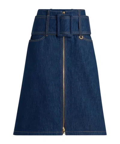 PATOU ZIP-FRONT BELTED DENIM SKIRT
