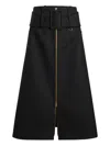 Patou Zip-front Belted Midi Skirt In Black