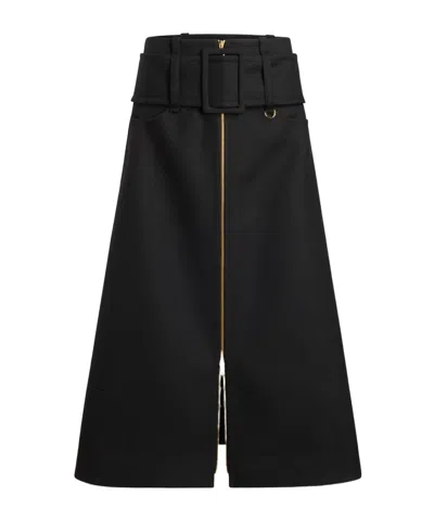 PATOU ZIP-FRONT BELTED MIDI SKIRT
