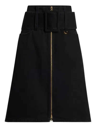Patou Zipped Midi Belted Skirt In Black