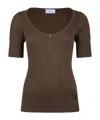 Patou Scoop-neck Ribbed Knit Top In Brown