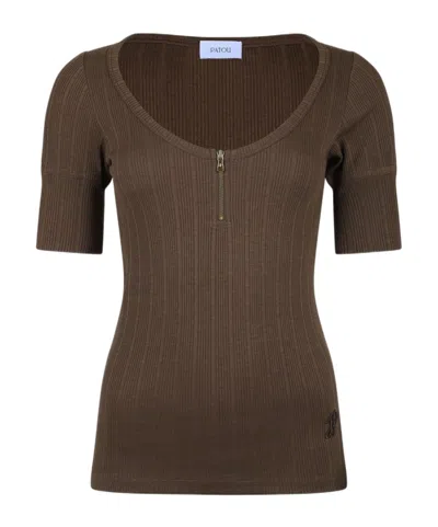 PATOU SCOOP-NECK RIBBED T-SHIRT