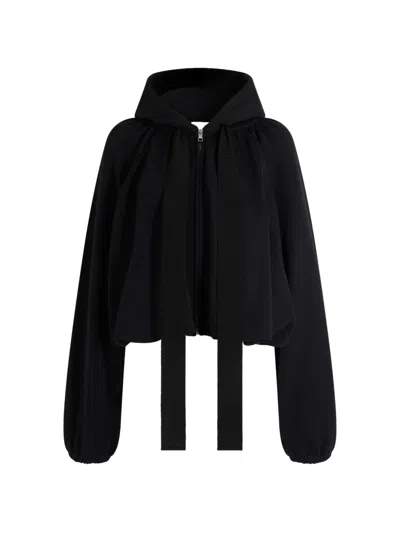 Patou Zip-up Hooded Hoodie In Black