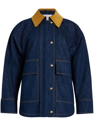 Patou Embroidered-logo Organic Cotton Denim Jacket In Blue