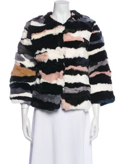 Pre-owned Patricia Bonaldi Striped Fur Jacket In Blue