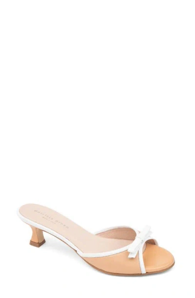 Patricia Green Bettye Kitten Heel Slide Sandal In Beige/ White