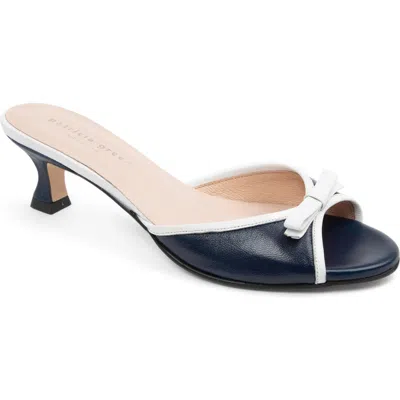 Patricia Green Bettye Kitten Heel Slide Sandal In Navy/white