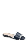 Shop Patricia Green Emma Raffia Slide Sandal In Navy/white Leather