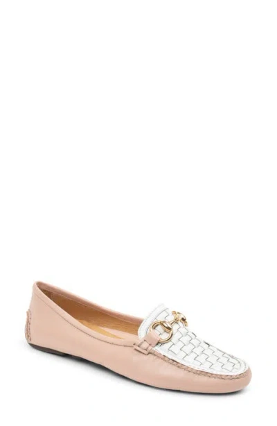 Patricia Green Kim Horsebit Woven Loafer In Blush/white Leather