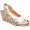 Patricia Green Nicola Slingback Espadrille Peep Toe Platform Wedge Sandal In Gold Metallic Snake